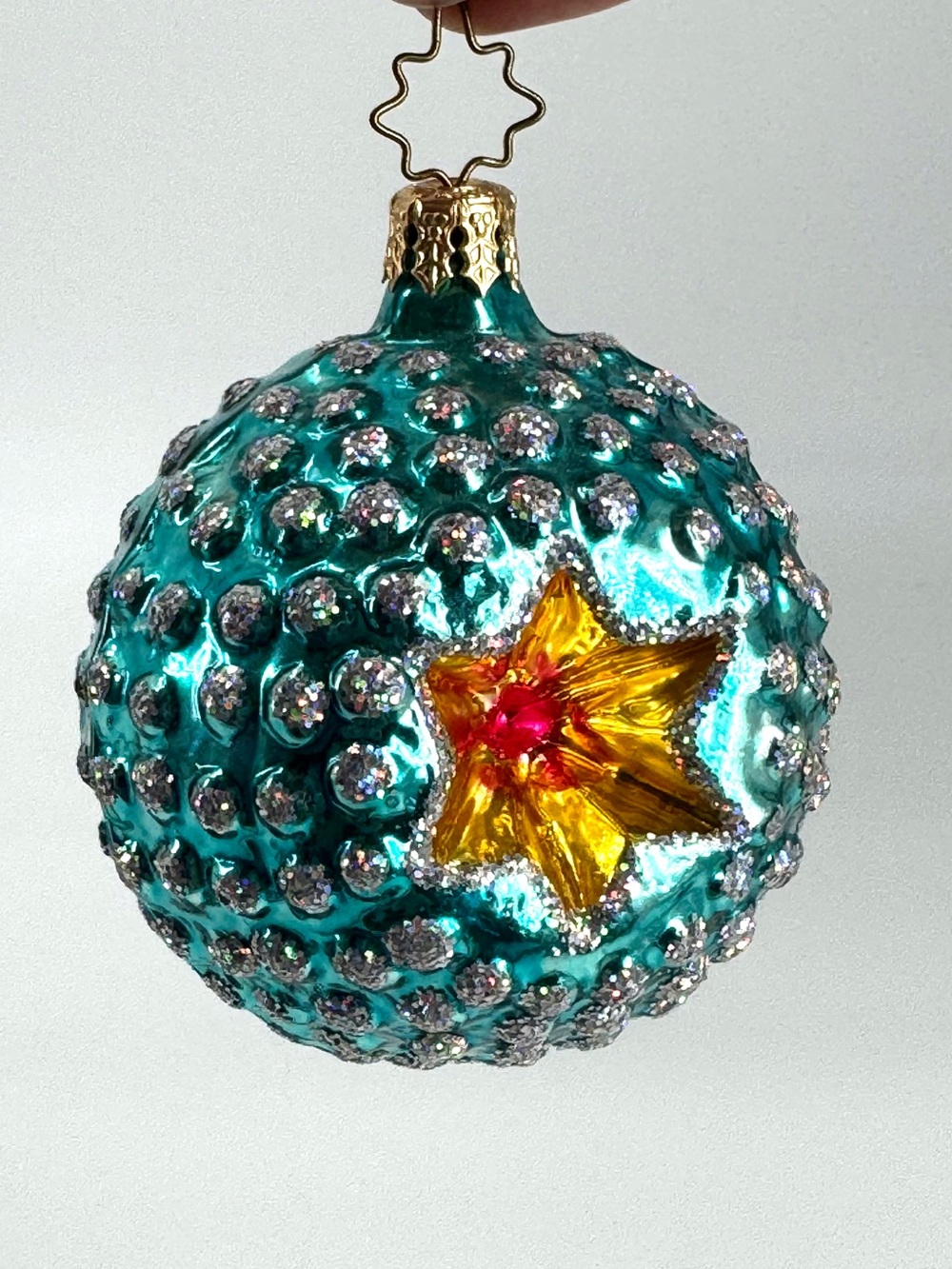 VTG-Rare Christopher Radko Blue Star Berry Burst Ball Double Reflector Ornament